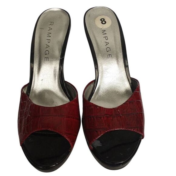 RAMPAGE BURGUNDY & BLACK PEEP TOE HEELS SZ.8 EUC. - Picture 2 of 6